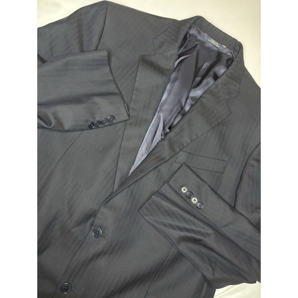 Brooks Brothers Pinstripe Blazer 46L Black Madison 1818 Saxxon Wool Made in USA